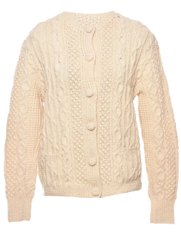 Cable Knit Cardigan - L Mesh Blend Leather Blend Suede Blend