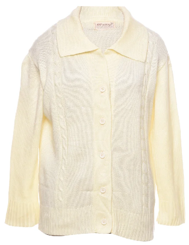 Cable Knit Cardigan - L Striped Floral Plaid