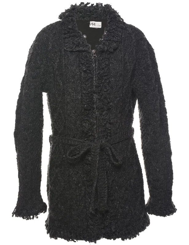 Cable Knit Cardigan - L Polka Dot Checkered Tartan