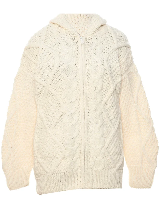 Cable Knit Cardigan - L Houndstooth Herringbone Solid