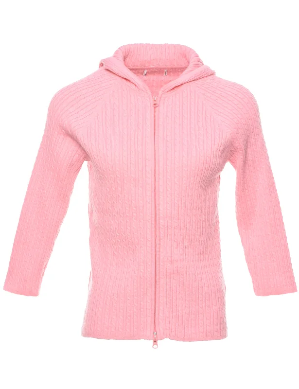 Cable Knit Hooded Cardigan - S Hooded Caped Shawl Collar