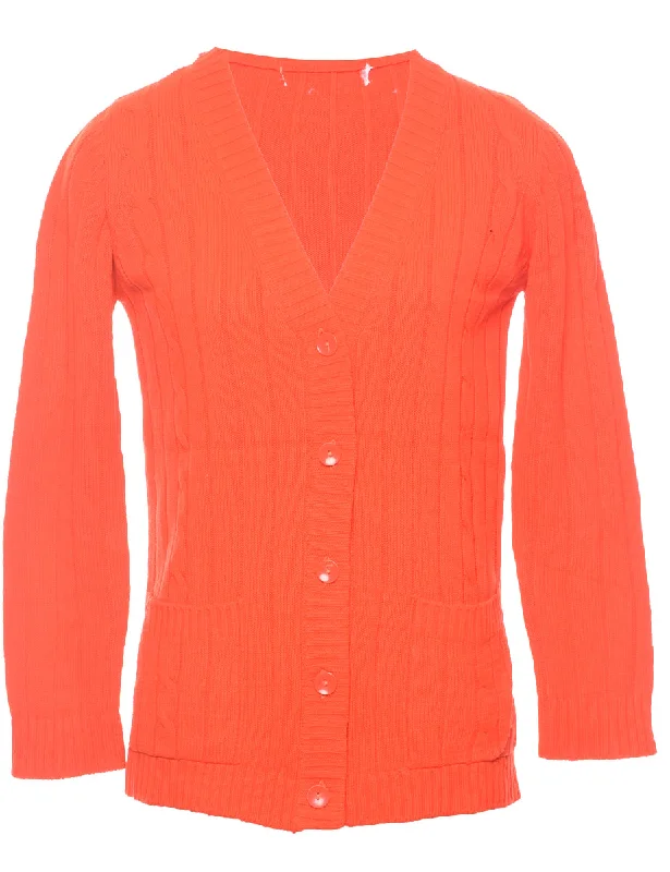 Cable Knit Red Cardigan - M Notch Collar Peter Pan Collar Cowl Neck