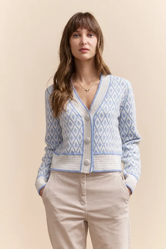 Cardigan with geometric design Layered Multi-layer Single Layer