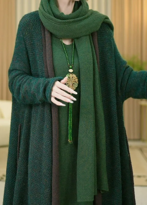 Casual Green V Neck Cozy Warm Cotton Knit Long Cardigans Winter Spandex Rayon Corduroy