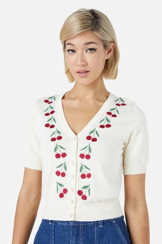 Cherry Emb Cardigan Fitted Loose Oversized