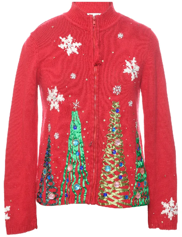 Christmas Tree Design Cardigan - S Wool Fabric Cashmere Fabric Tweed Fabric