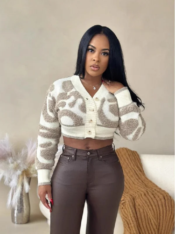 Colorblock V Neck Cropped Knit Cardigan Boxy Cardigan Fitted Cardigan A-Line