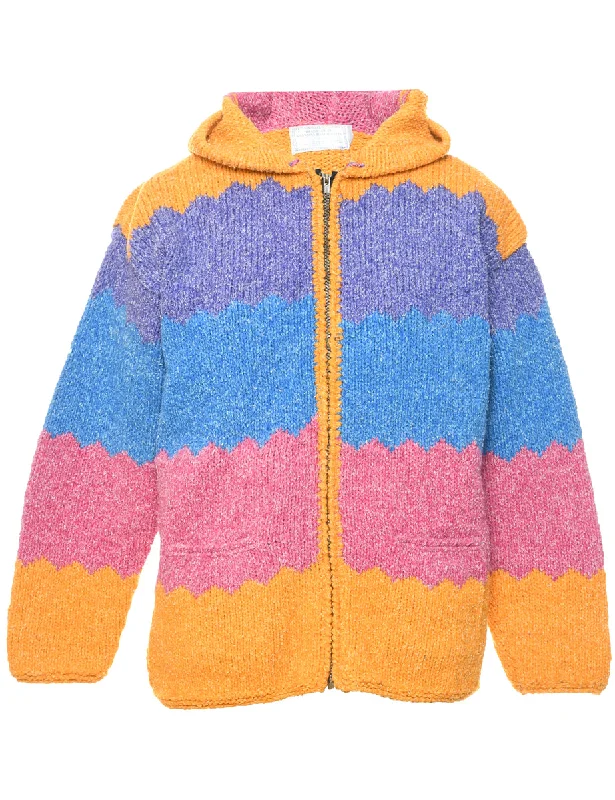 Colour Block Hooded Cardigan - M Faux Fur Fabric Real Fur Fabric Shearling Fabric