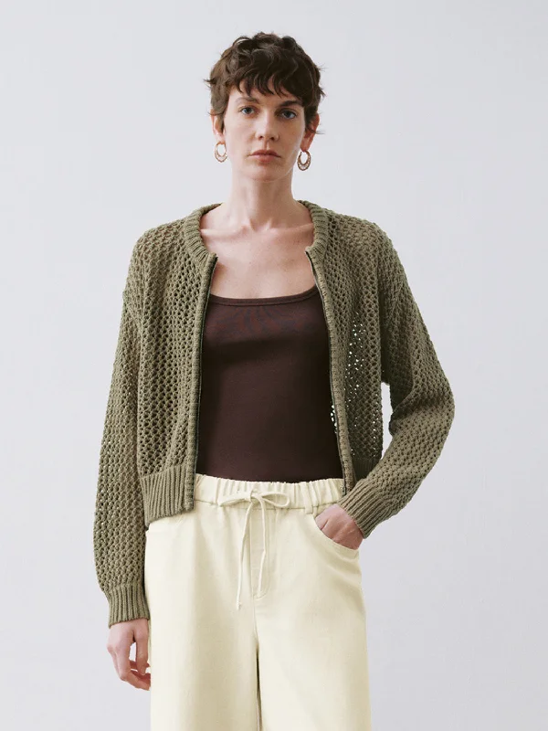 Cropped Knitted Cardigans Denim Fabric Leather Fabric Suede Fabric
