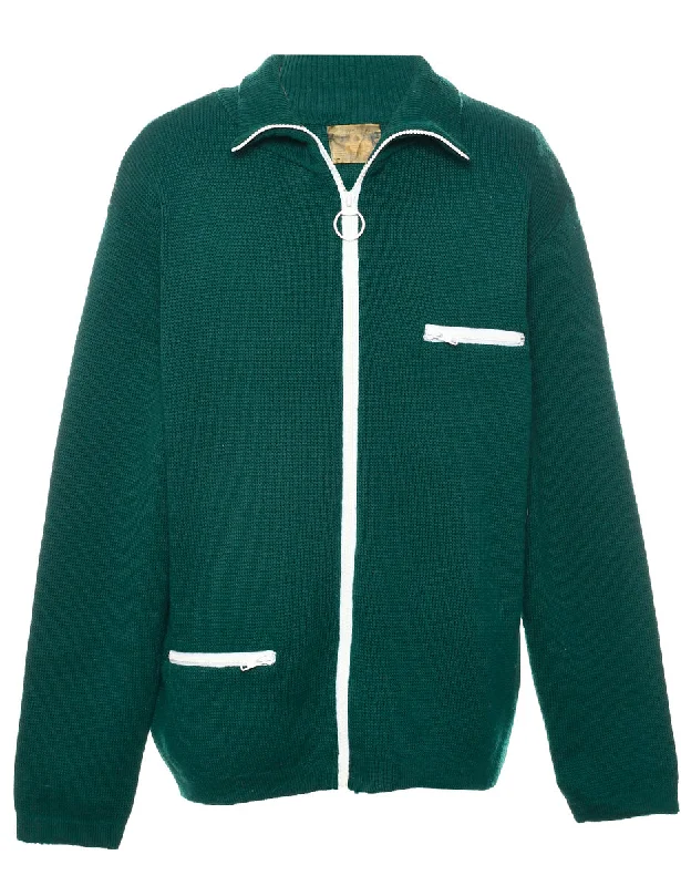 Dark Green Cardigan - L Crew Neck V-Neck Turtle Neck