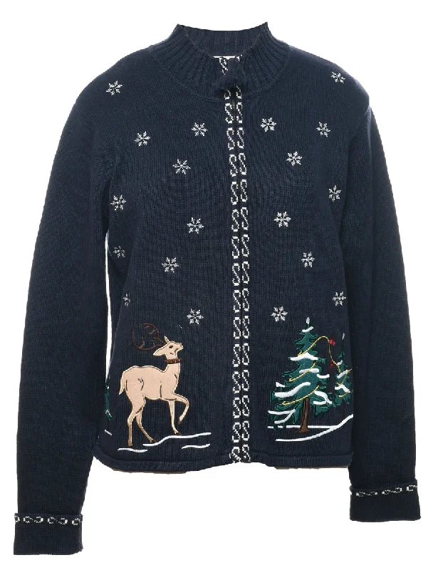 Embroidered Christmas Cardigan - L Stylish Fashionable Trendy