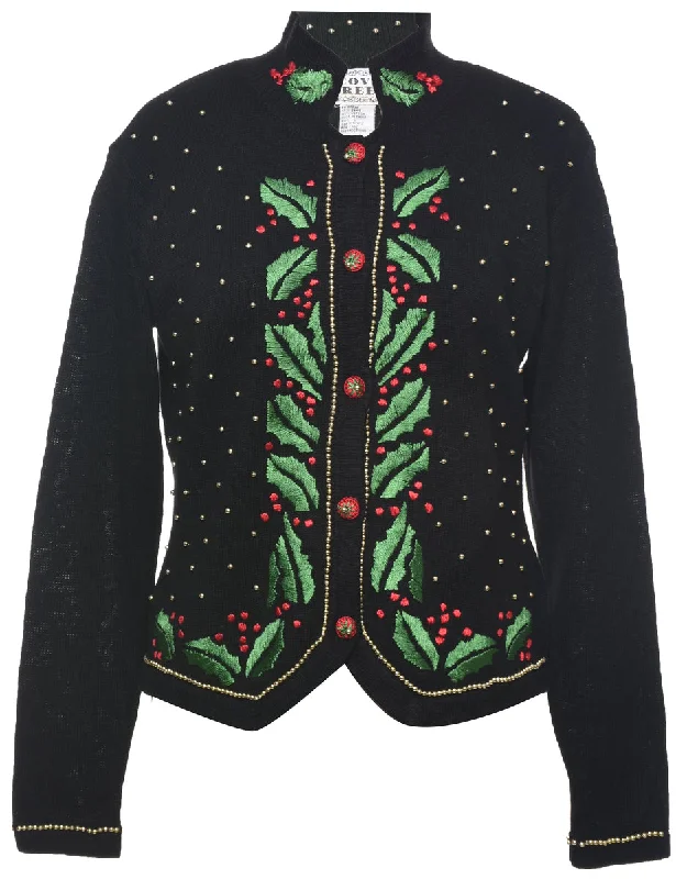 Embroidered Christmas Cardigan - L Elegant Classic Vintage