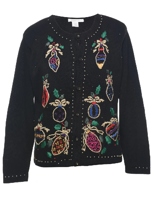 Embroidered Christmas Cardigan - L Modern Contemporary chic