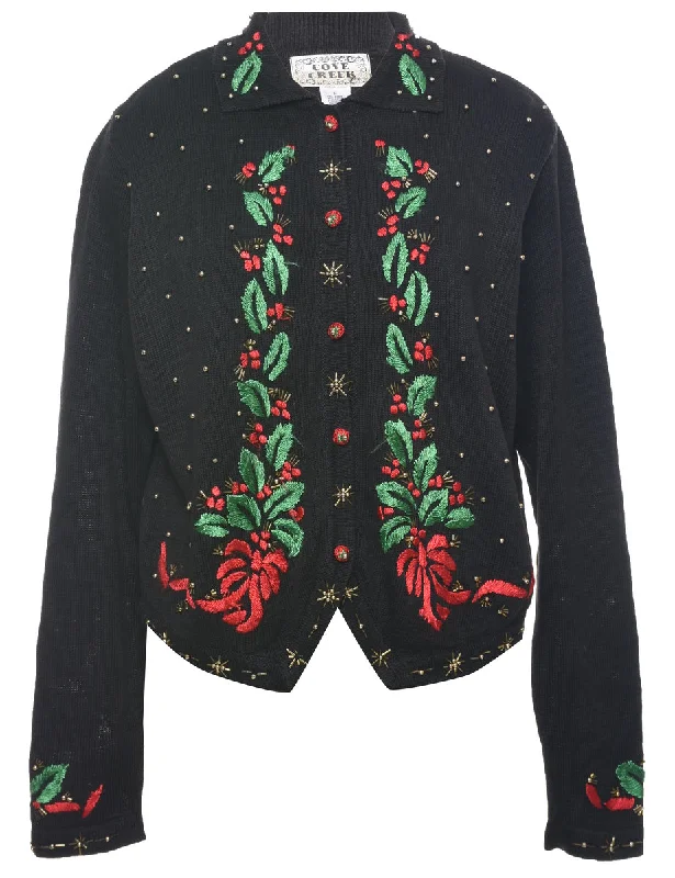 Embroidered Christmas Cardigan - L Oversized Loose Flowy