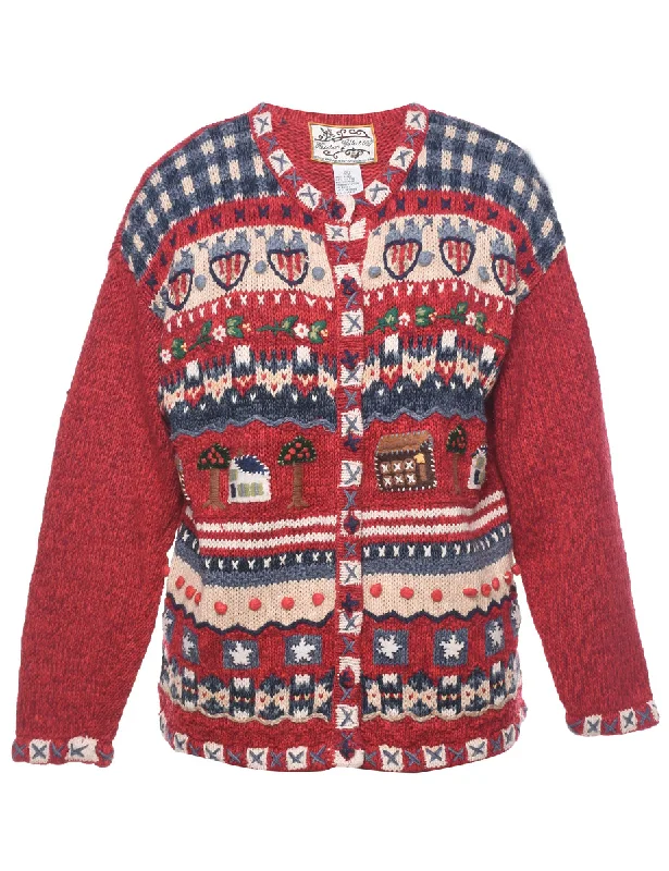 Embroidered Christmas Cardigan - XL Thin Thick Dense