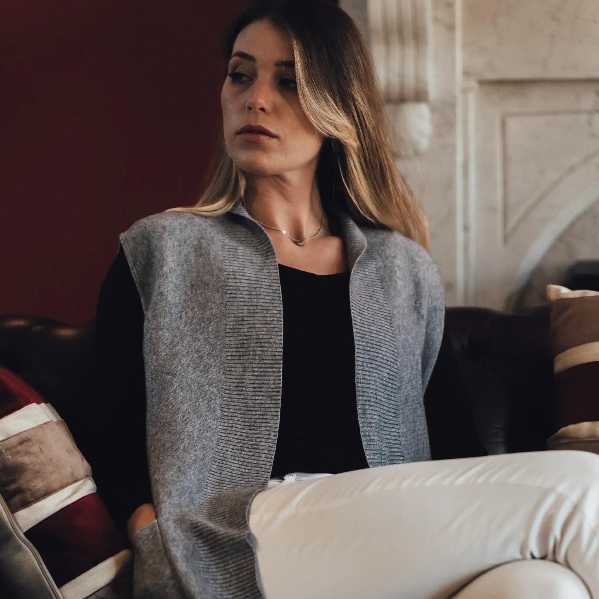 Eve Grey Sleeveless Cardigan Hooded Cardigan Collared Cardigan Shawl Collar