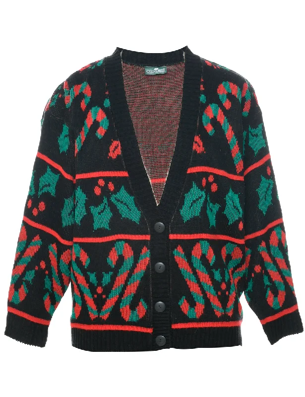 Festive Print Christmas Cardigan - L Glossy Satin Silk