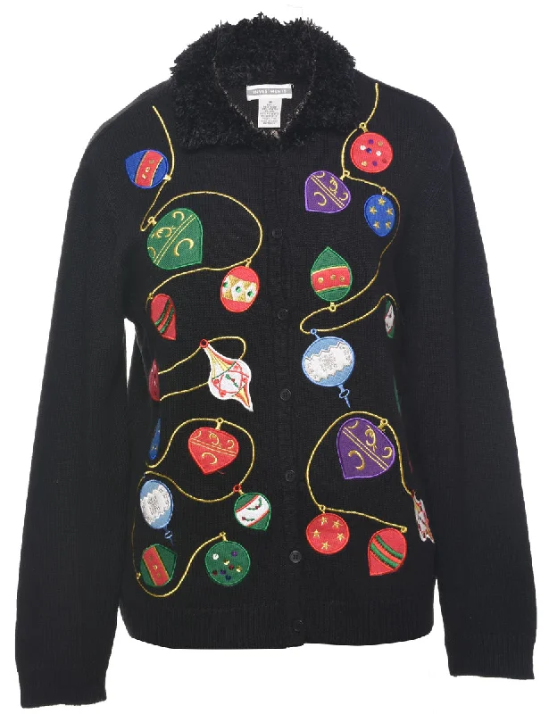 Festive Print Christmas Cardigan - M Terry Blend Velvet Blend Canvas Blend