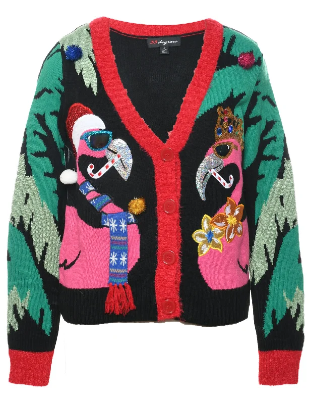 Festive Print Christmas Cardigan - S Lace Blend Ribbed Blend Corduroy Blend