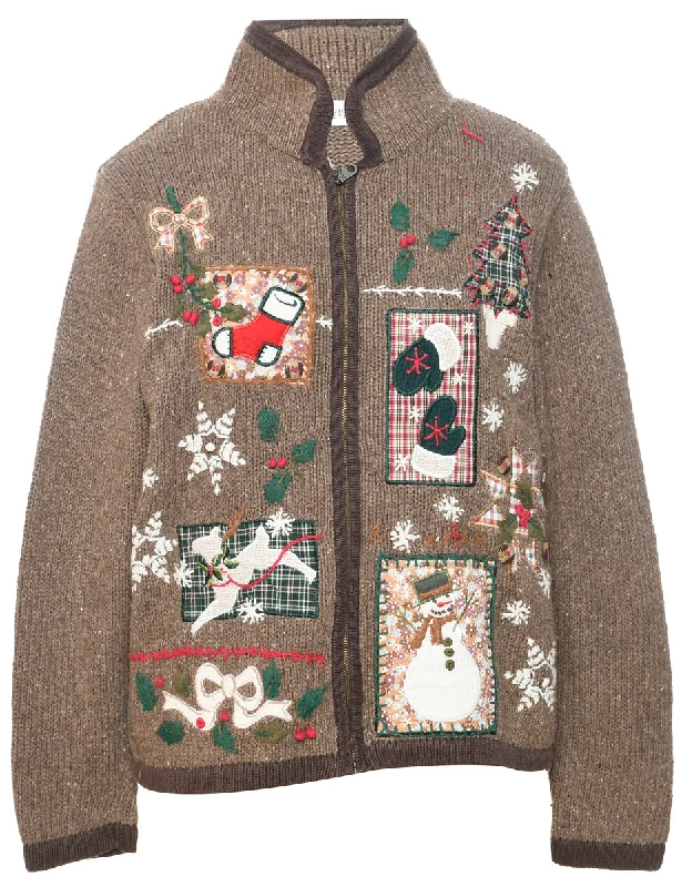 Festive Print Christmas Cardigan - S Striped Floral Plaid