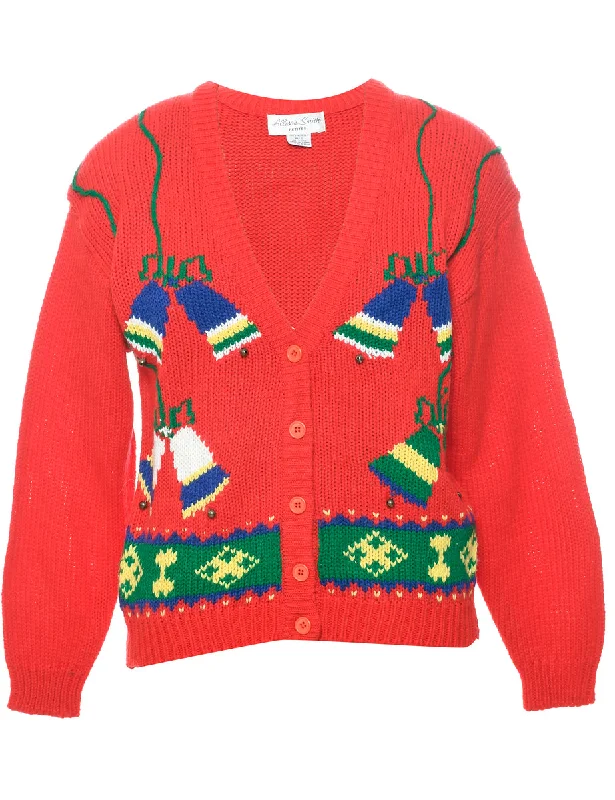 Festive Print Christmas Cardigan - S Polka Dot Checkered Tartan