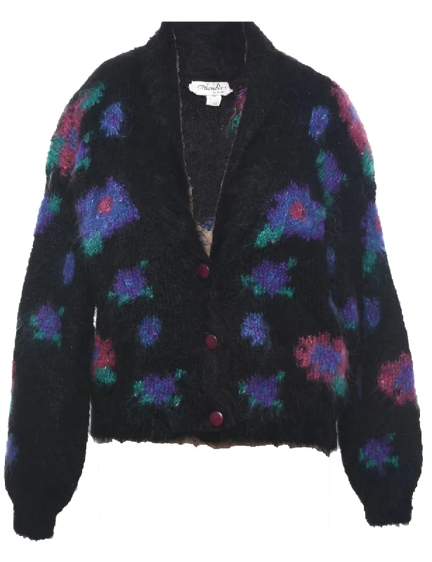 Floral Knit Cardigan - M Notch Collar Peter Pan Collar Cowl Neck