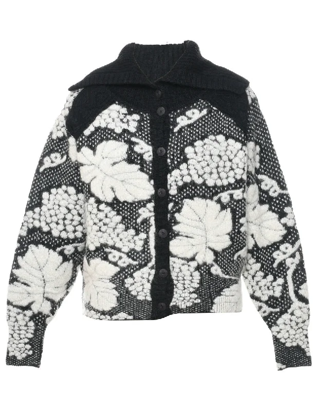 Floral Knit Cardigan - S Zippered Buttoned Snapped