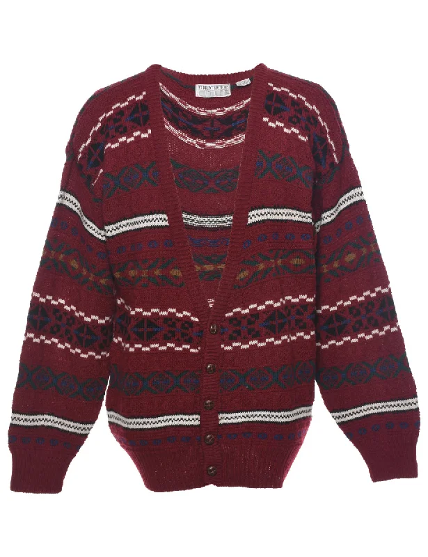 Geometric Pattern Cardigan - L Open Front Closed Front Wrap Front