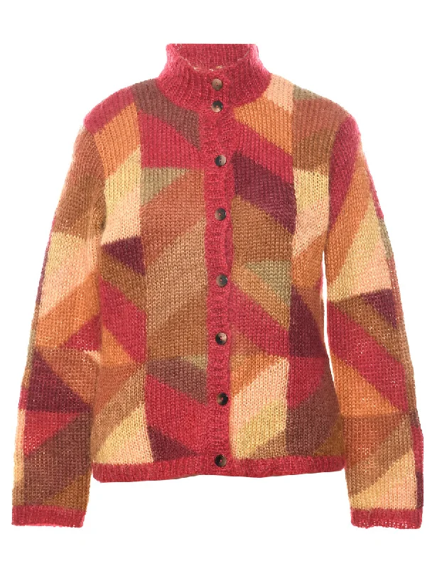 Geometric Pattern Cardigan - M Solid Color Striped Floral Print