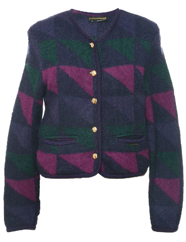 Geometric Pattern Cardigan - M Slim Fit Regular Fit Oversized