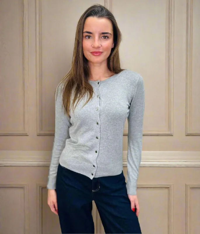Grey Button Through Cardigan Polka Dot Checkered Tartan