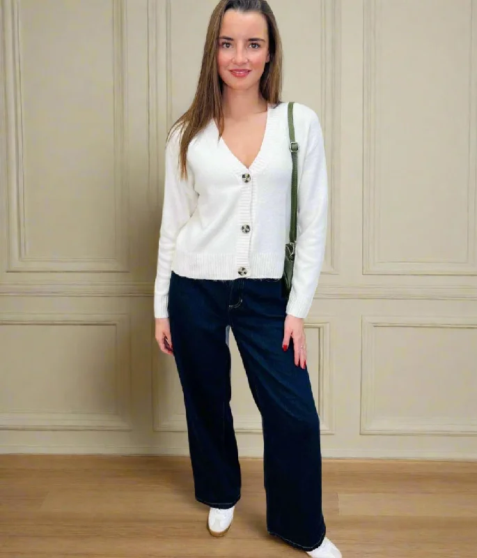 Ivory Soft Knit Button Cardigan Mesh Blend Leather Blend Suede Blend
