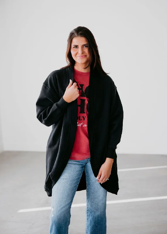 Kylita Fur Lined Open Cardigan Front Pockets Side Pockets Patch Pockets
