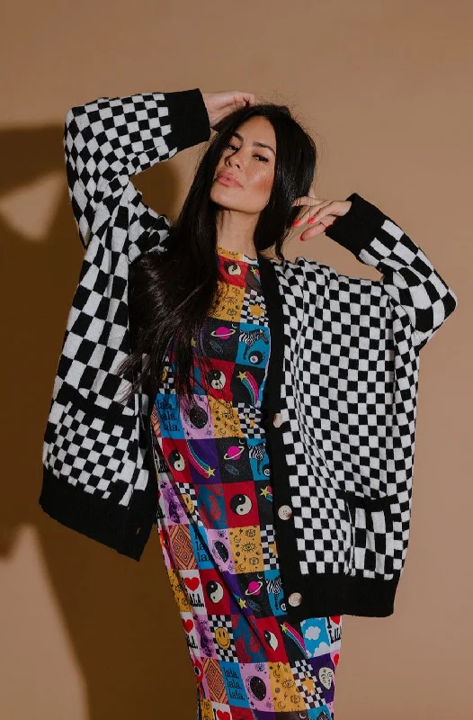 Love You Oversized Cardigan in Mixed Checkerboard Open Front Closed Front Wrap Front Love You Oversized Cardigan in Mixed Checkerboard Open Front Closed Front Wrap Front
