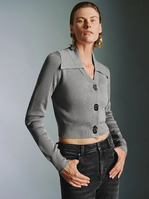 Lapel Button Up Cropped Knitted Cardigans Print Jacquard Patchwork