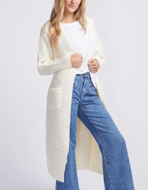 Long Sleeve Belted Cardigan - Birch Jersey Fabric Tulle Fabric Batik Fabric