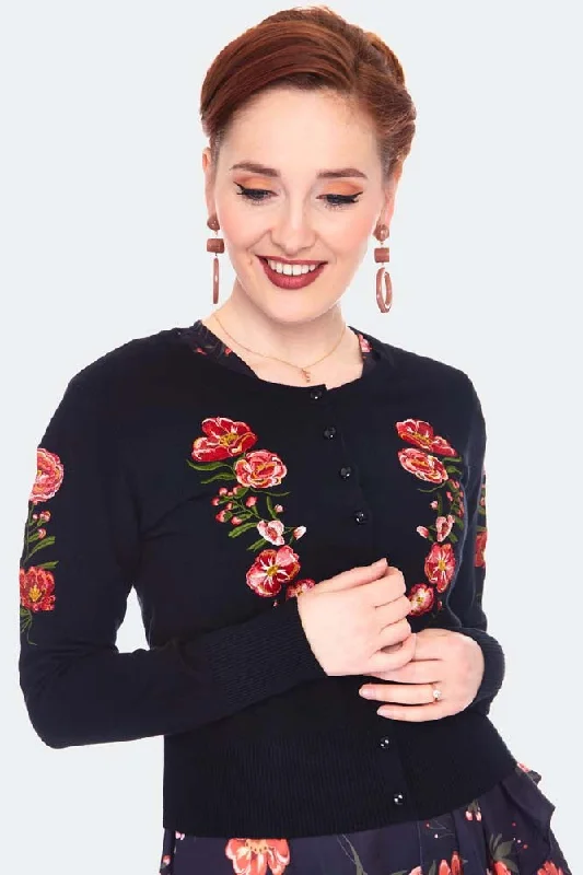Luxe Floral Embroidered Cardigan Glossy Satin Silk