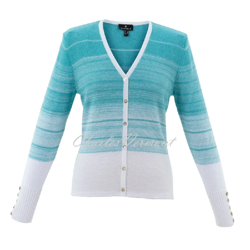 Marble Ombré Knit Cardigan - Style 7439-151 (Aqua / White) Mesh Cardigan Canvas Denim Marble Ombré Knit Cardigan - Style 7439-151 (Aqua / White) Mesh Cardigan Canvas Denim