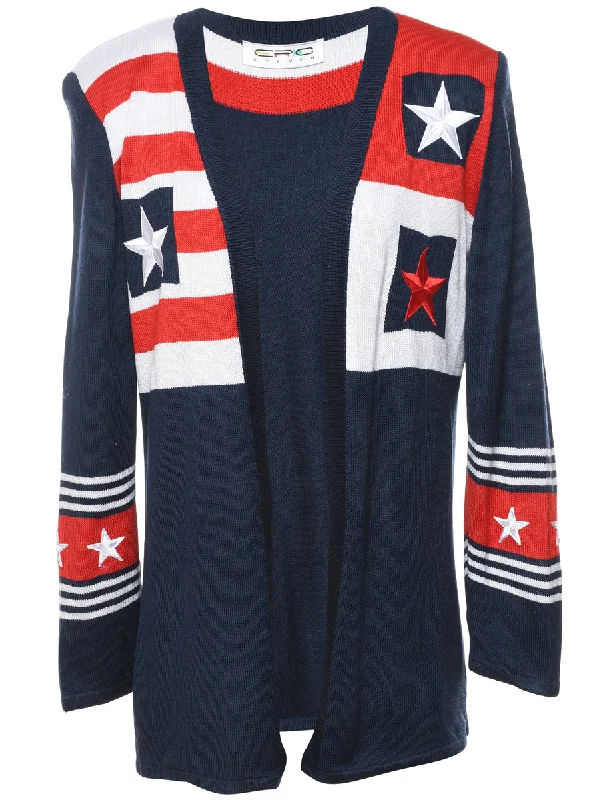 Navy Cardigan - M Welt Pockets Slit Pockets Flap Pockets
