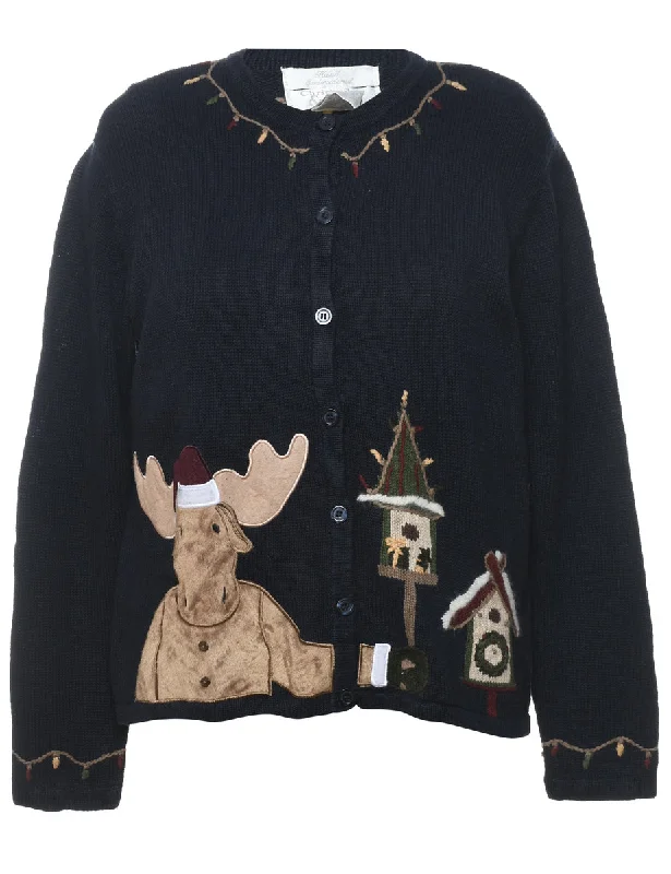 Navy Christmas Cardigan - M Nylon Fabric Polyester Fabric Spandex Fabric