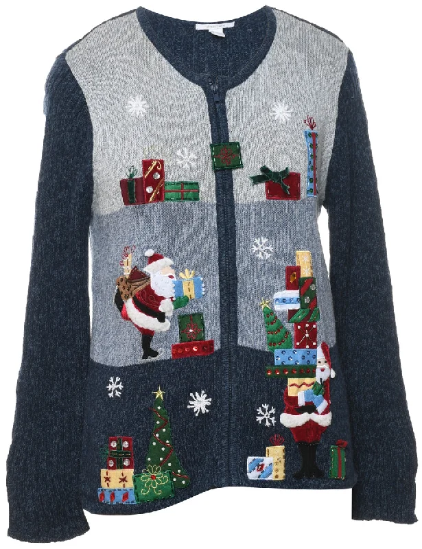 Santa Claus Christmas Cardigan - L Jersey Fabric Tulle Fabric Batik Fabric