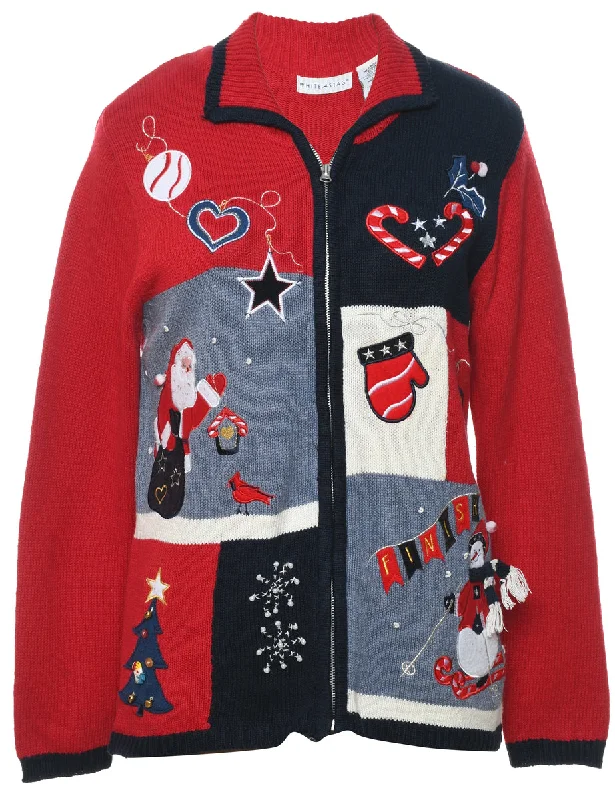 Santa Claus Christmas Cardigan - M Asymmetrical,ymmetric Pencil Cardigan