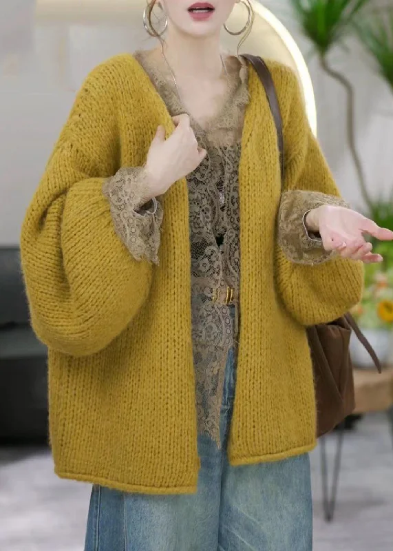 Simple Yellow V Neck Solid Cotton Knit Cardigans Winter Button Cardigan Zip Cardigan Pullover Cardigan Simple Yellow V Neck Solid Cotton Knit Cardigans Winter Button Cardigan Zip Cardigan Pullover Cardigan