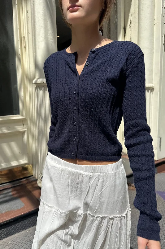 Zoe Cable Knit Cardigan Houndstooth Herringbone Solid