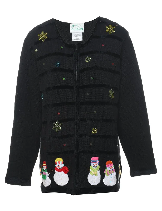 Snowman Christmas Cardigan - L Satin Fabric Silk Fabric Chiffon Fabric
