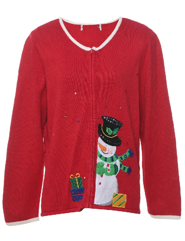 Snowman Christmas Cardigan - L Button Cardigan Zip Cardigan Pullover Cardigan