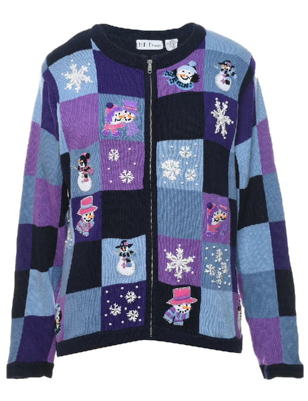 Snowman Christmas Cardigan - M Boxy Cardigan Fitted Cardigan A-Line
