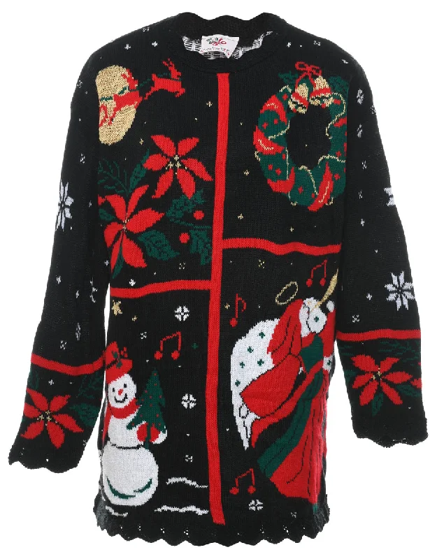 Snowman Christmas Cardigan - M Plaid Cardigan Polka Dot Checkered