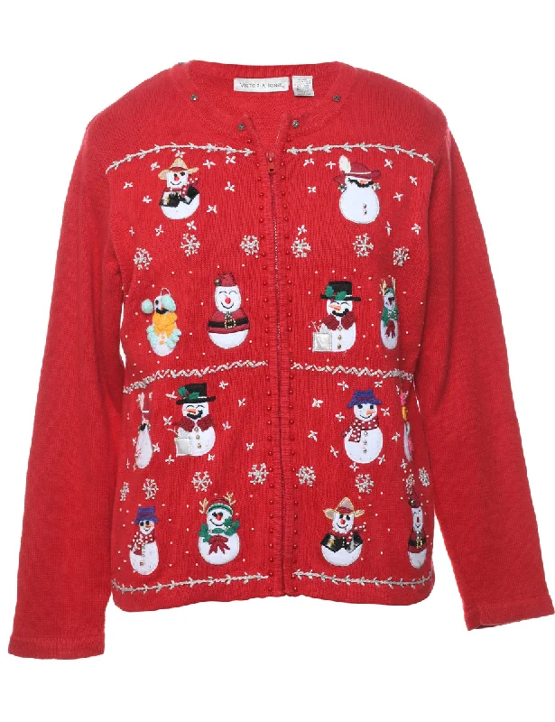 Snowman Christmas Cardigan - M Rayon Fabric Velvet Fabric Corduroy Fabric