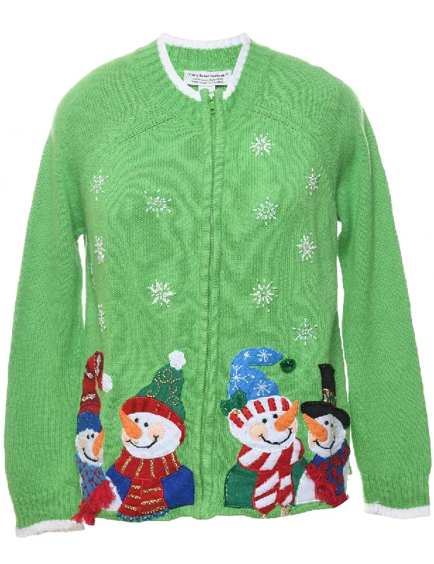 Snowman Christmas Cardigan - M Fitted Loose Oversized